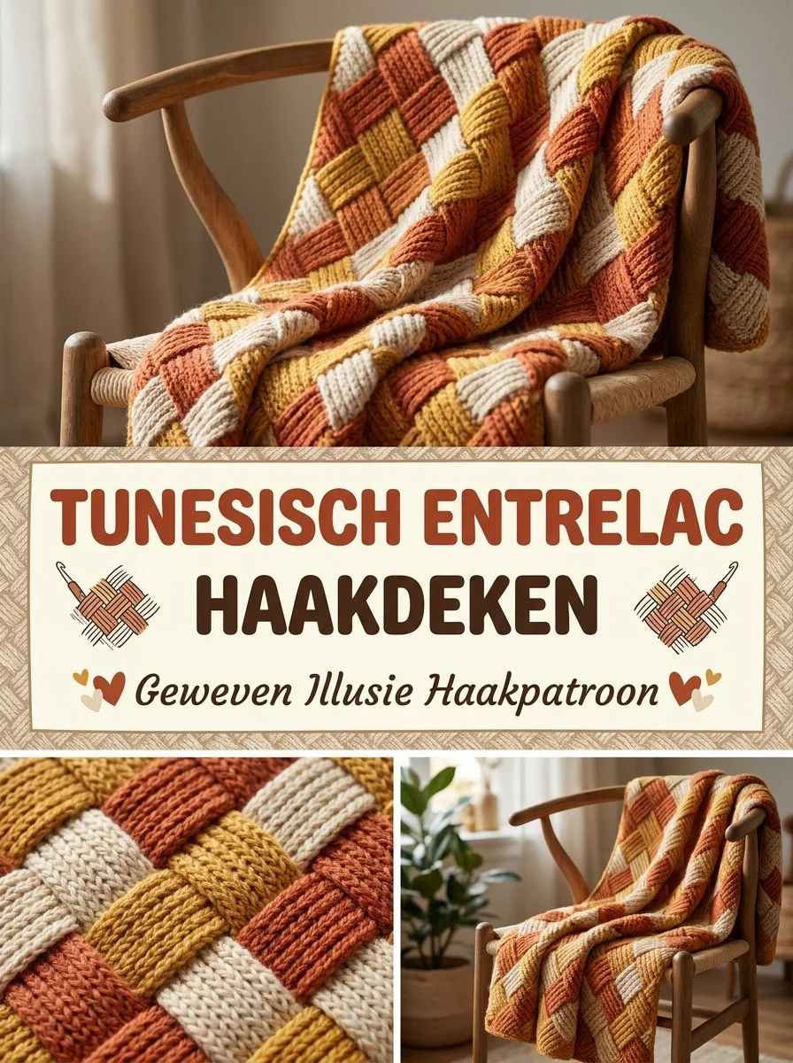 Tunesisch Entrelac Deken met geweven illusie patroon in kleurrijke ontwerpen