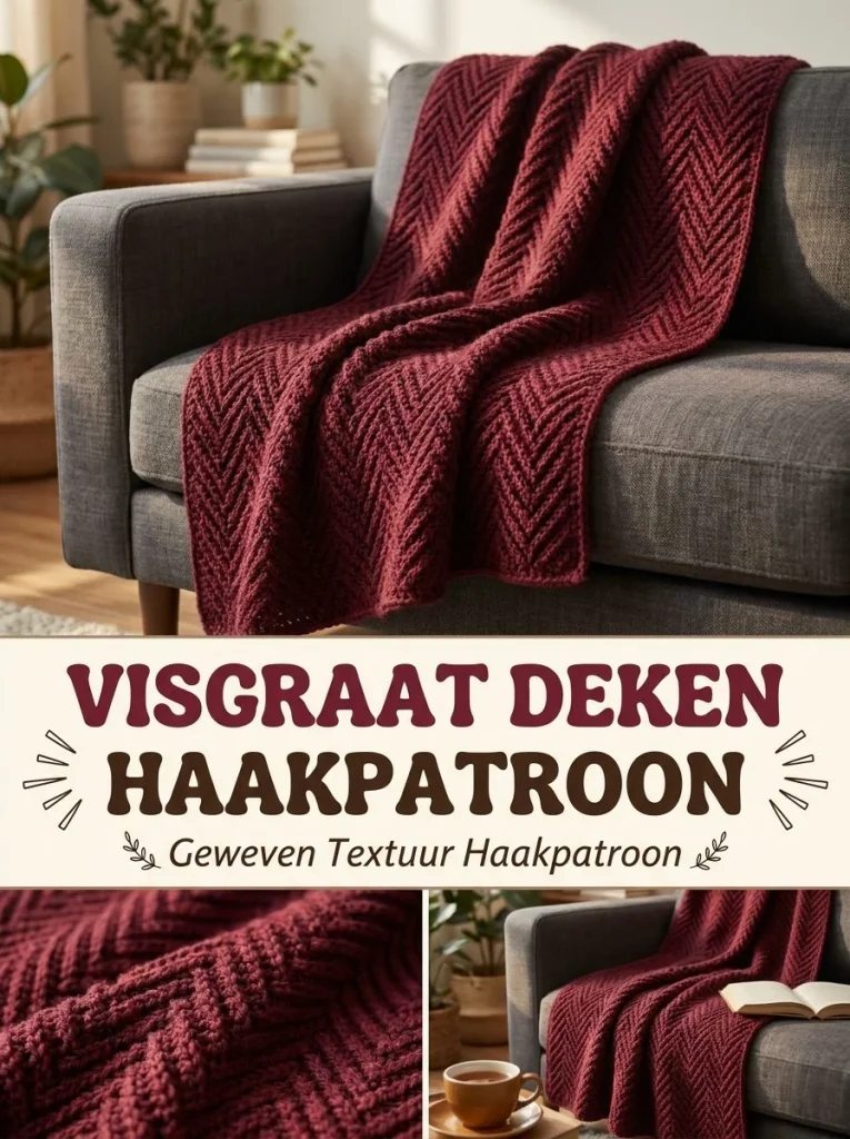 Visgraat deken haakpatroon met geweven textuur voor unieke haakprojecten