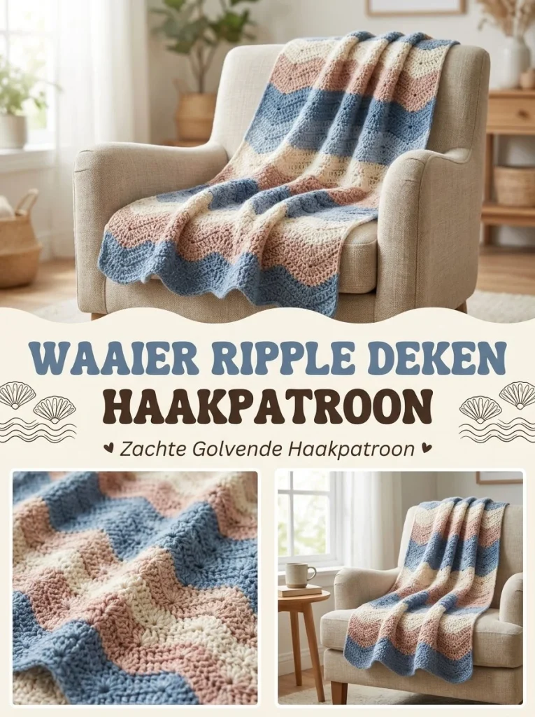 Waaier Ripple Deken in zacht golvend haakpatroon, perfect voor gebruik thuis.