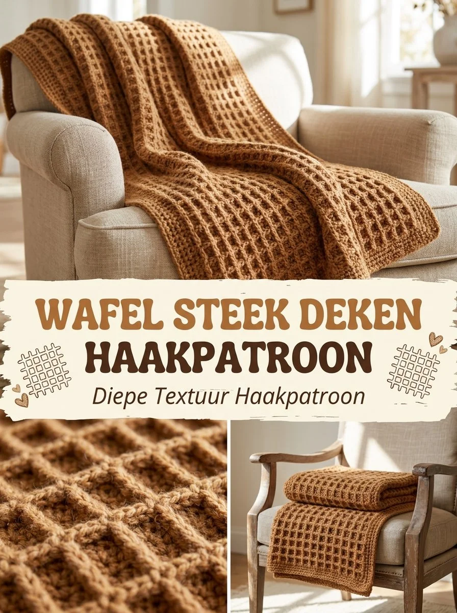 Wafel steek deken haken haakpatroon met diepe textuur