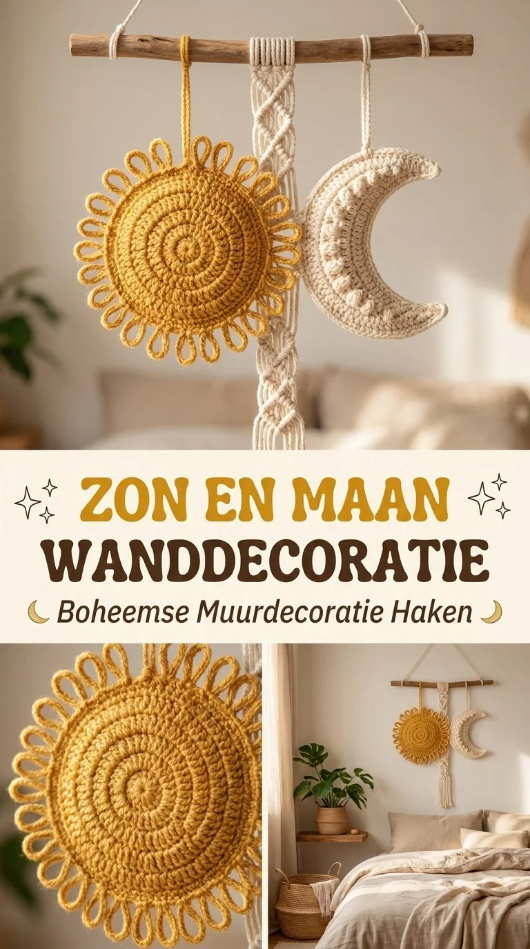 Zon en Maan wanddecoratie haken voor boheemse muurdecoratie